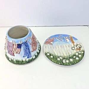 Yankee Candle Jar Candle Shade Topper & Plate American USA Patriotic Flag Set